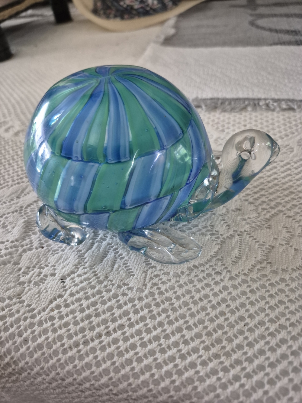 Handblown Glass Turtle Figurine/Paoer Weight - Blue & Green